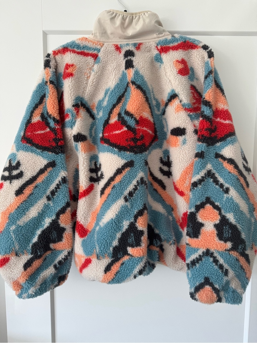 Free People Multicolor Sherpa Fleece Jacket - Blue & Red Pattern